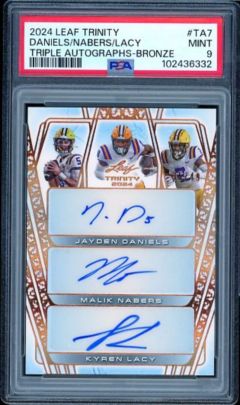 Jayden Daniels Rookie /Malik Nabers/ Lacy 2024 Leaf Trinity (pop 1) #TA7 PSA 9 Image 1