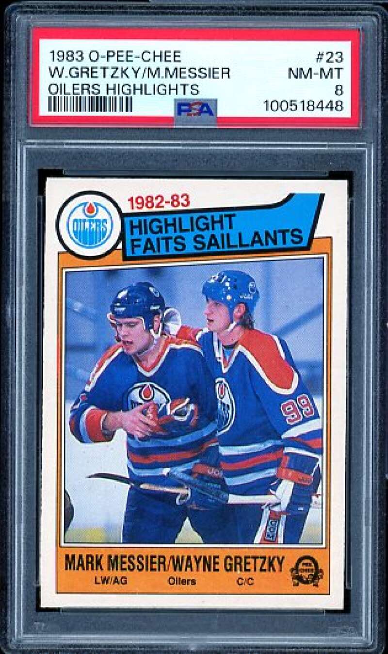 Wayne Gretzky / Mark Messier Card 1983-84 O-Pee-Chee #23 PSA 8 Image 1