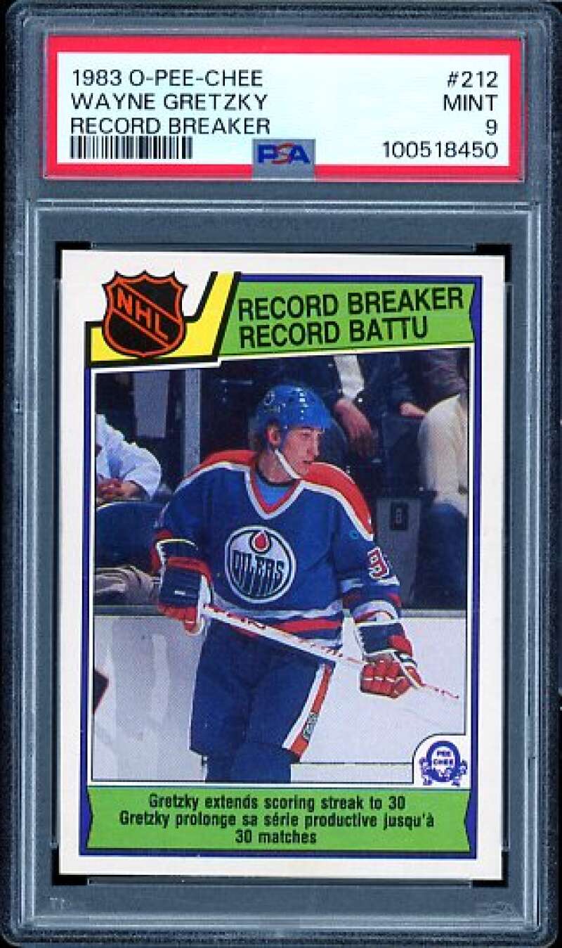 Wayne Gretzky Record Breaker Card 1983-84 O-Pee-Chee #212 PSA 9 Image 1