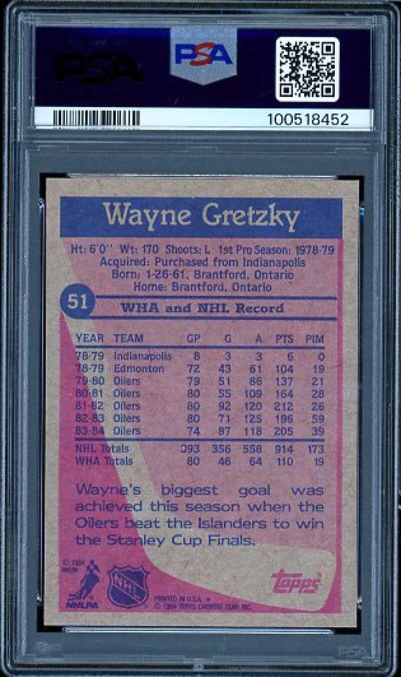 Wayne Gretzky Card 1984-85 Topps #51 PSA 8 Image 2