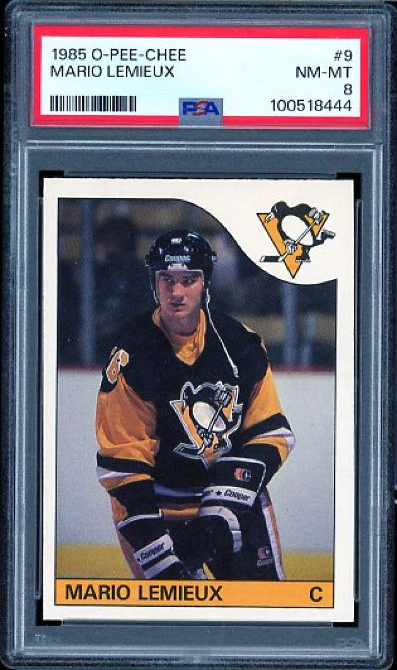 Mario Lemieux Rookie Card 1985-86 O-Pee-Chee #9 PSA 8 Image 1