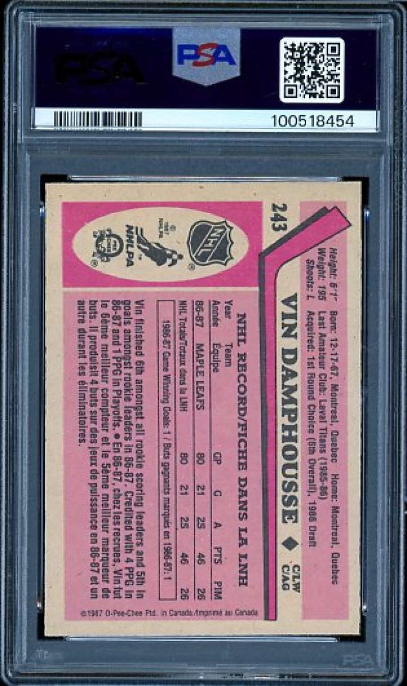 Vin Damphousse Rookie Card 1987 O-Pee-Chee #243 PSA 9 Image 2