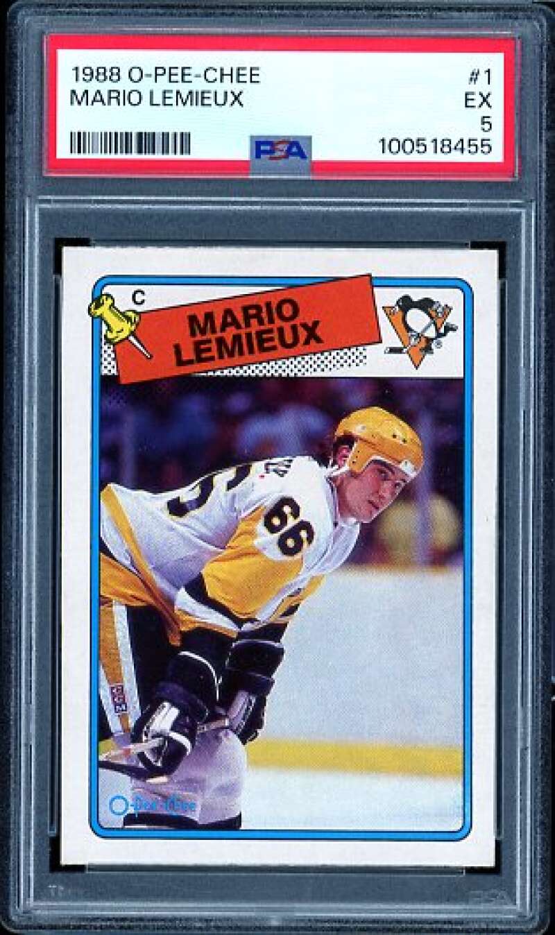 Mario Lemieux Card 1988-89 O-Pee-Chee #1 PSA 5 Image 1