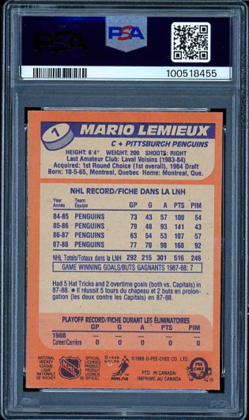 Mario Lemieux Card 1988-89 O-Pee-Chee #1 PSA 5 Image 2