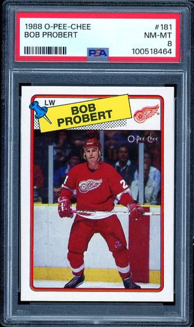 Bob Probert Rookie Card 1988-89 O-Pee-Chee #181 PSA 8 Image 1