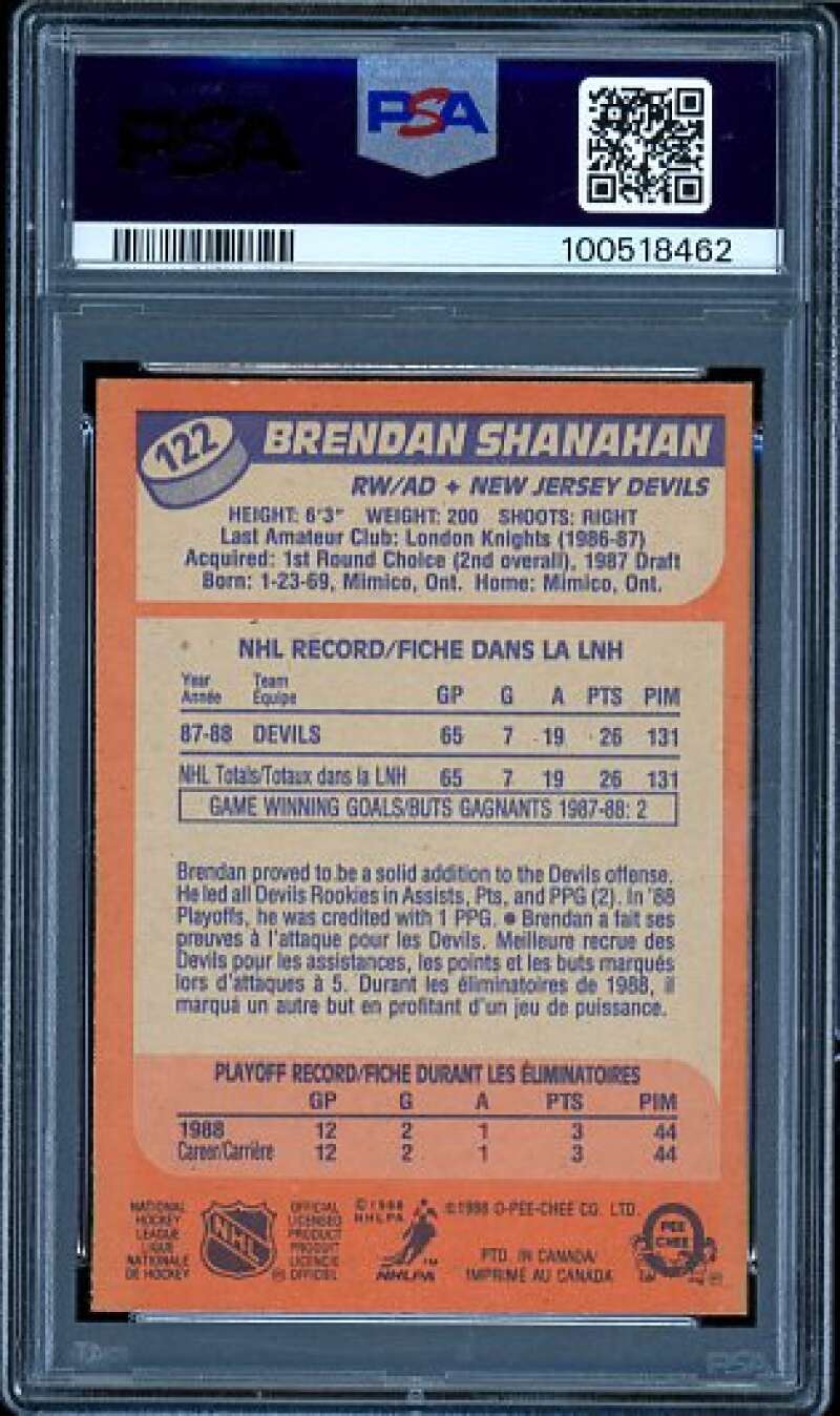 Brendan Shanahan Rookie Card 1988-89 O-Pee-Chee #122 PSA 8 Image 2