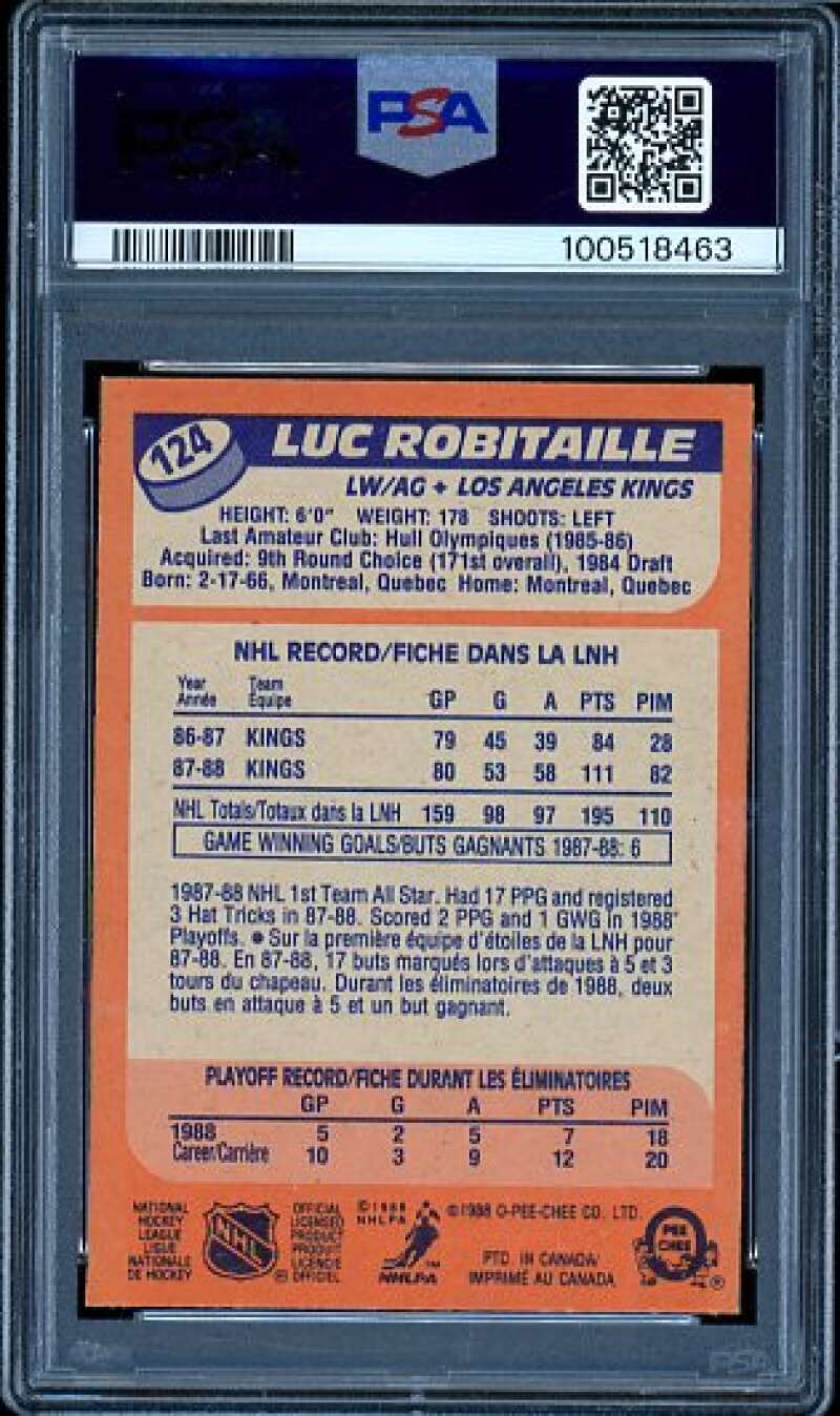 Luc Robitaille Card 1988-89 O-Pee-Chee #124 PSA 8 Image 2