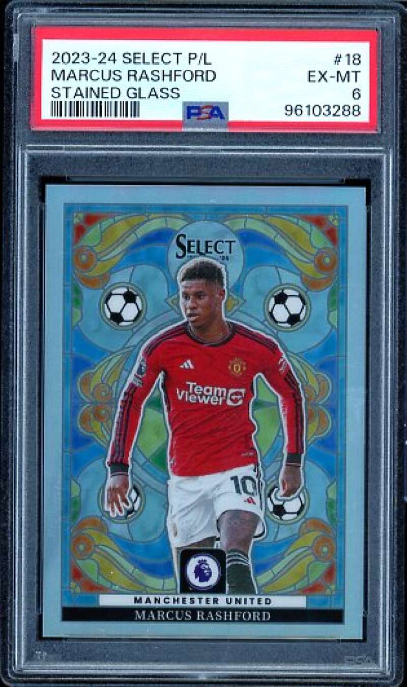 Marcus Rashford Card 2023-24 Select P/L Stained Glass #18 PSA 6 Image 1