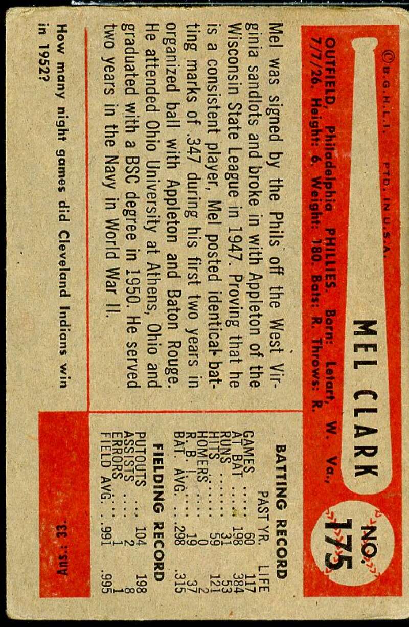 Mel Clark Card 1954 Bowman #175  Image 2