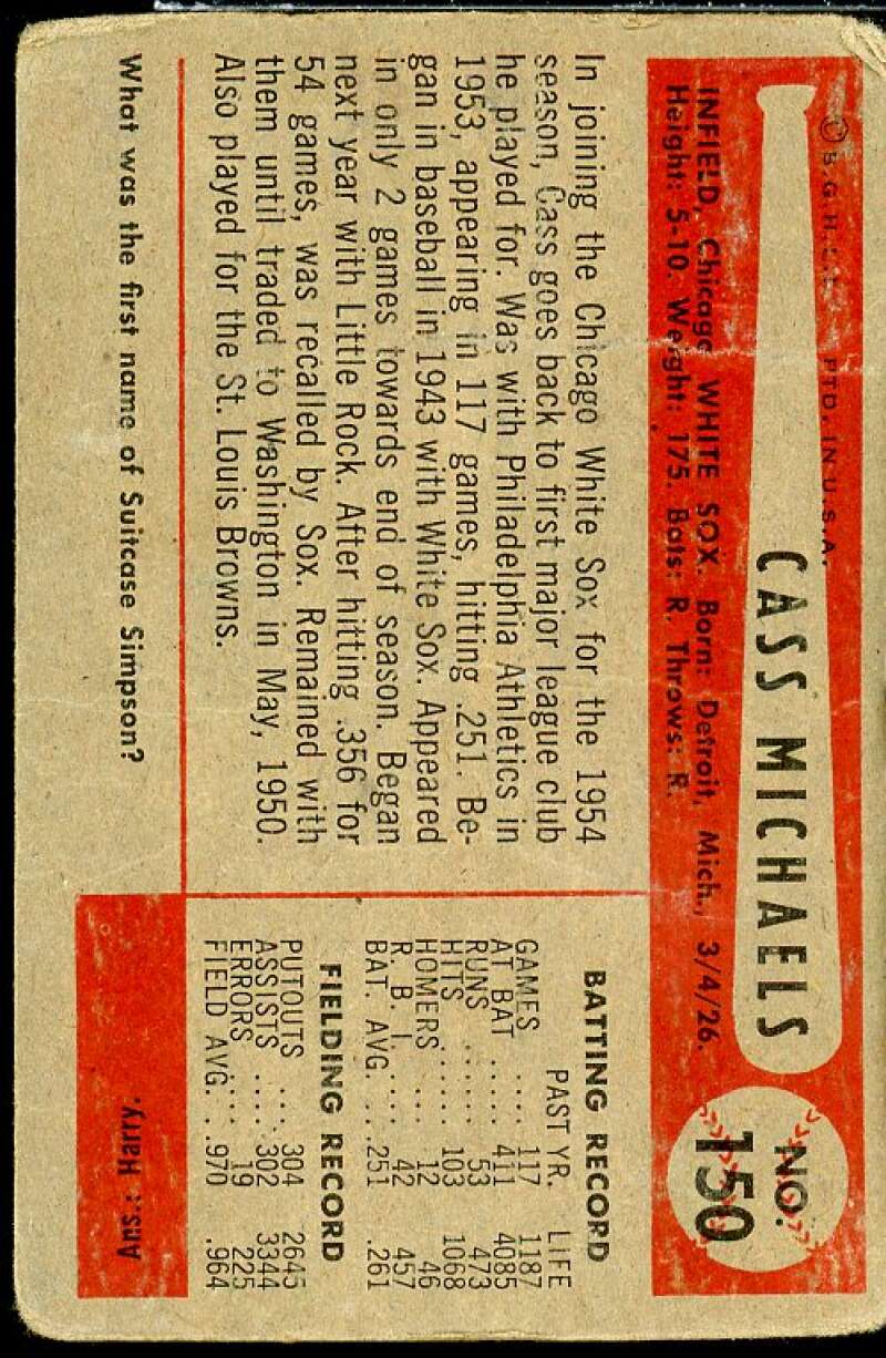 Cass Michaels Card 1954 Bowman #150  Image 2