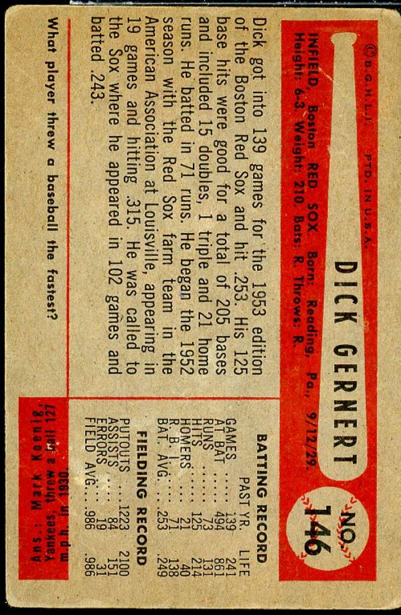 Dick Gernert Card 1954 Bowman #146  Image 2