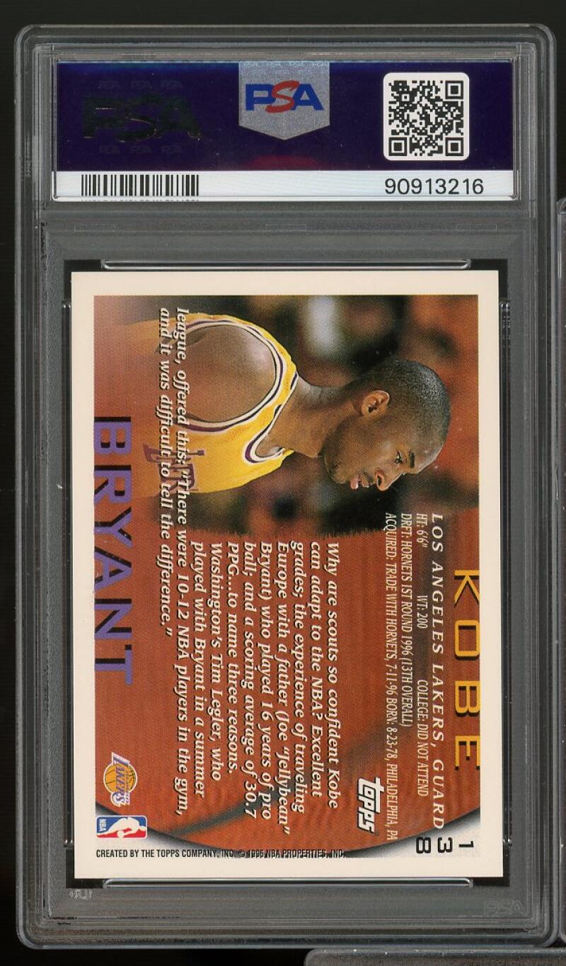 Kobe Bryant Rookie Card 1996-97 Topps #138 PSA 9 Image 2