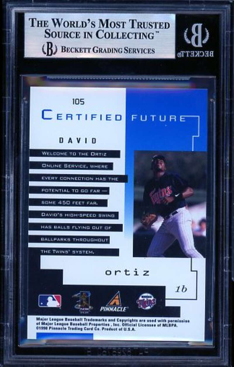 David Ortiz Rookie 1998 Pinnacle Certified Mirror Blue Test Issue #105 BGS 9 Image 2