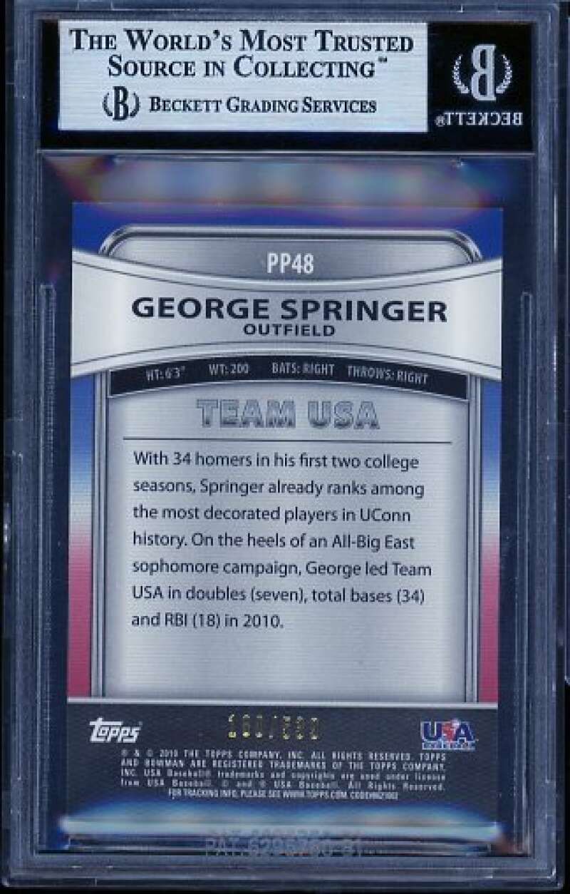George Springer Rookie 2010 Bowman Platinum Prospects Gold Refractors #48 BGS 9 Image 2