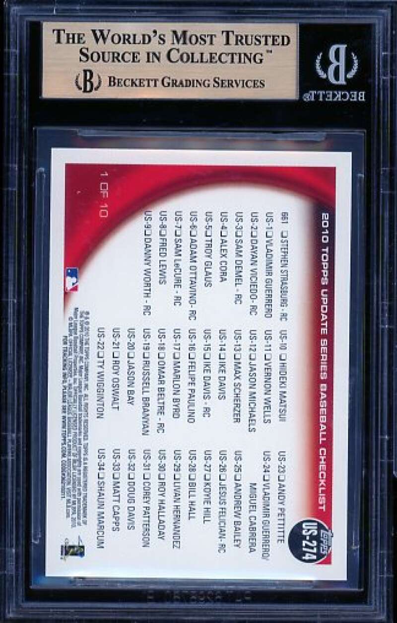 Stephen Strasburg Card 2010 Topps Update #US274 BGS 9.5 Image 2