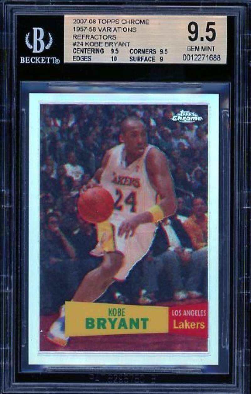 Kobe Bryant Card 2007-08 Topps Chrome 1957-58 Variations Refractors #24 BGS 9.5 Image 1