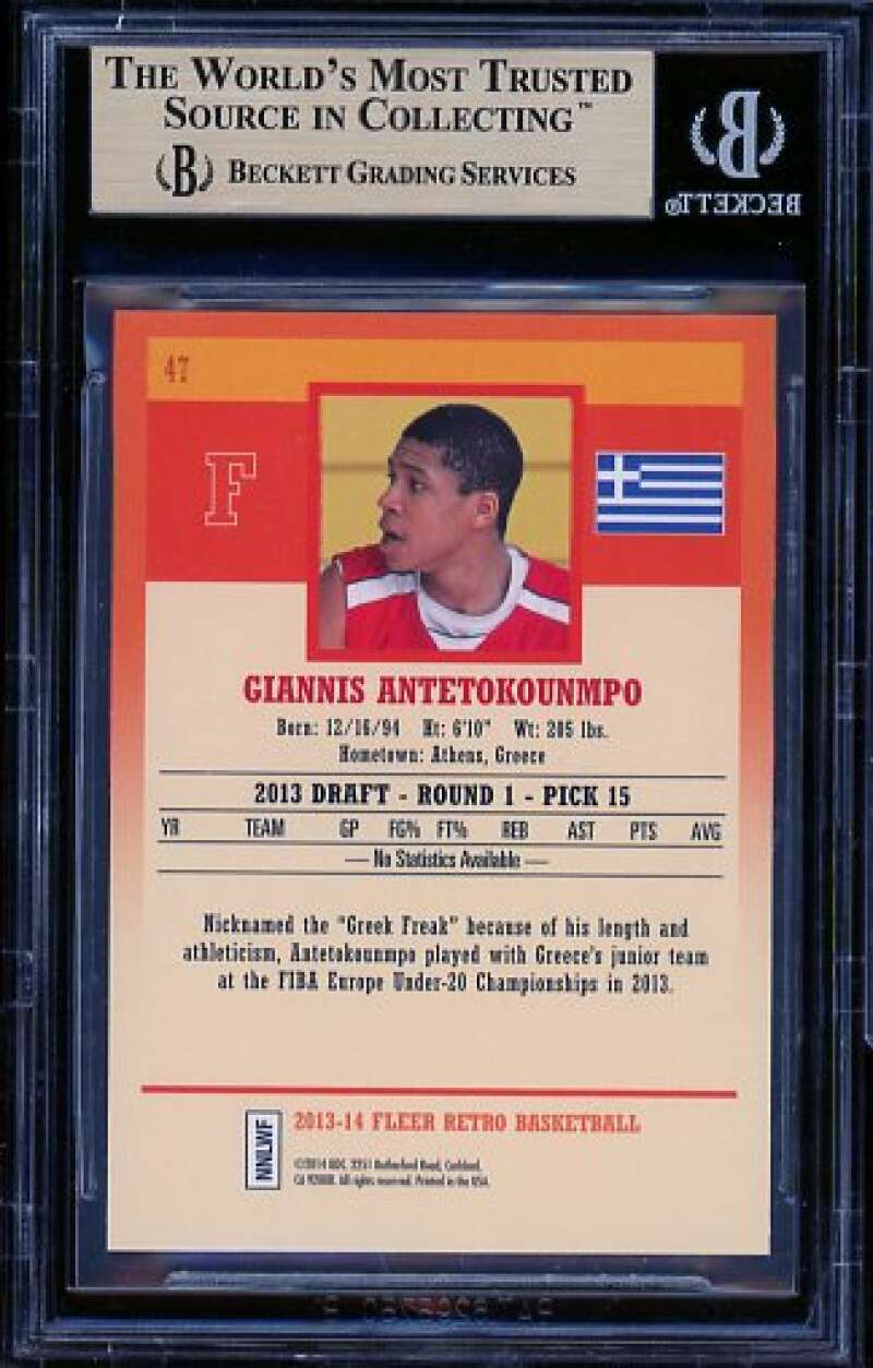 Giannis Antetokounmpo Rookie Card 2013-14 Fleer Retro #47 BGS 9.5 Image 2