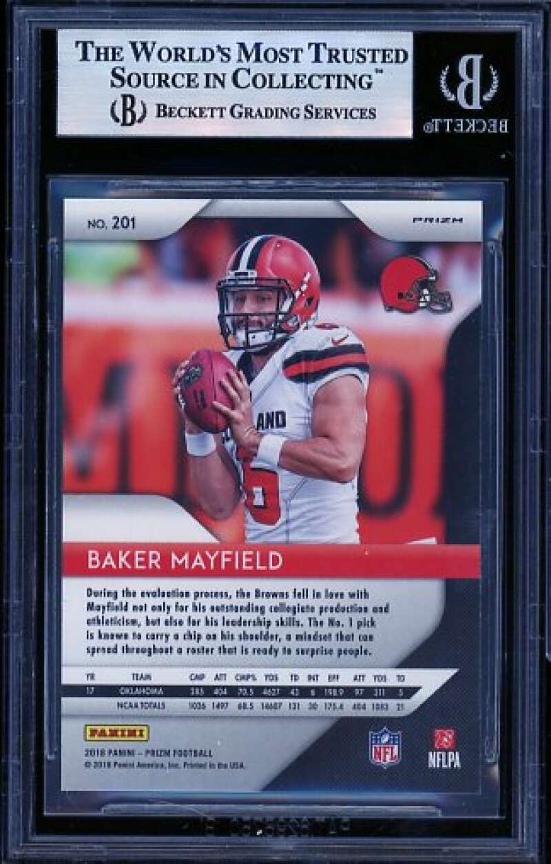 Baker Mayfield Rookie Card 2018 Panini Prizm Prizms Green #201 BGS 9 Image 2