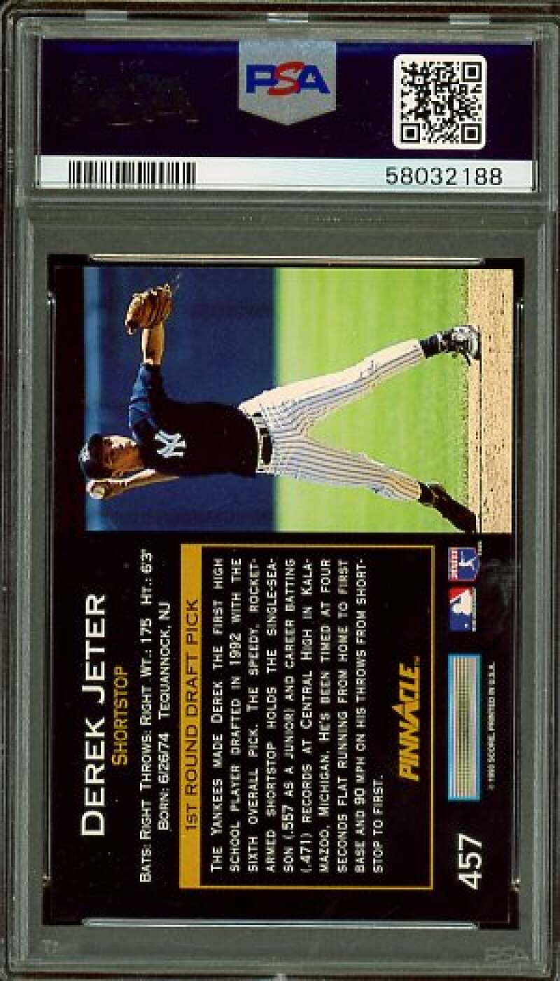Derek Jeter Rookie Card 1993 Pinnacle #457 PSA 9 Image 2