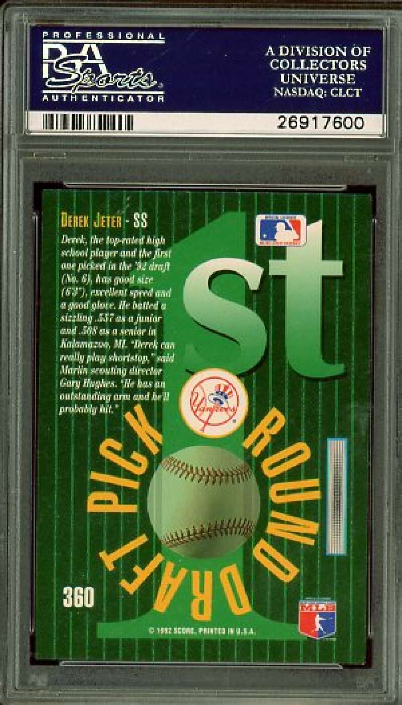 Derek Jeter Rookie Card 1993 Select #360 PSA 9 Image 2