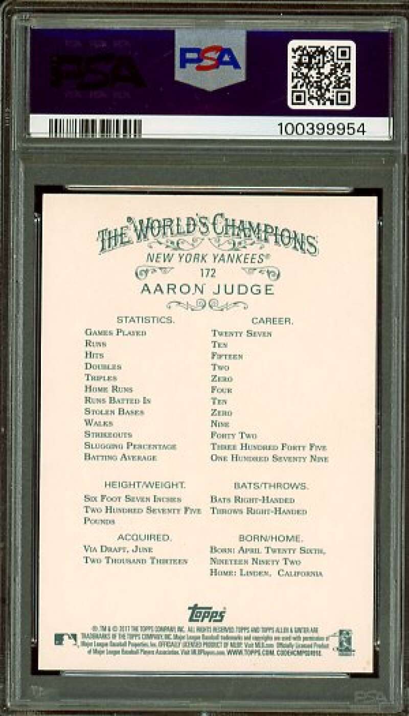 Aaron Judge Rookie Card 2017 Topps A &amp; G #172 PSA 9 Image 2