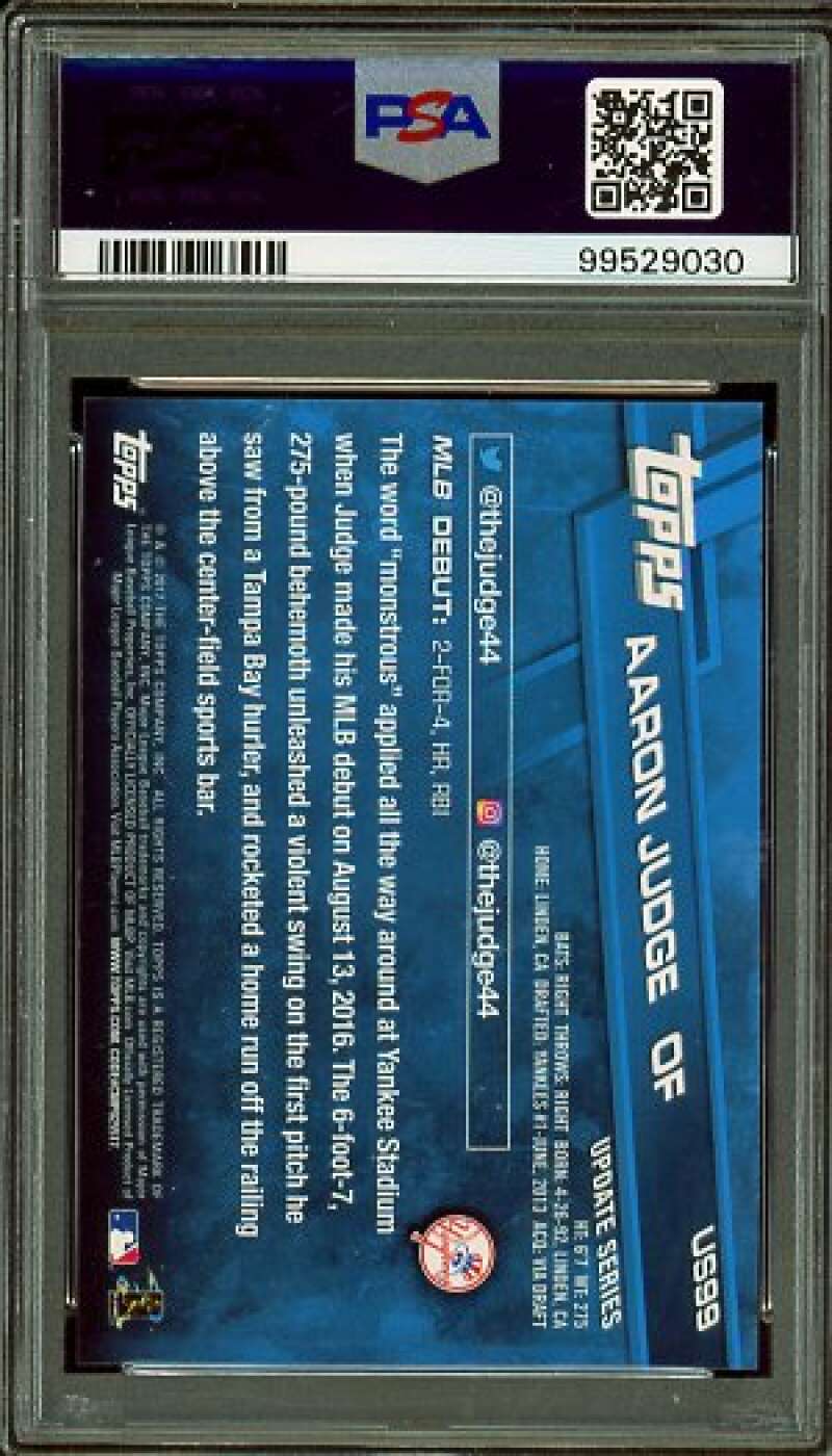 Aaron Judge Card 2017 Topps Update Rookie Debut #US99 PSA 9 Image 2