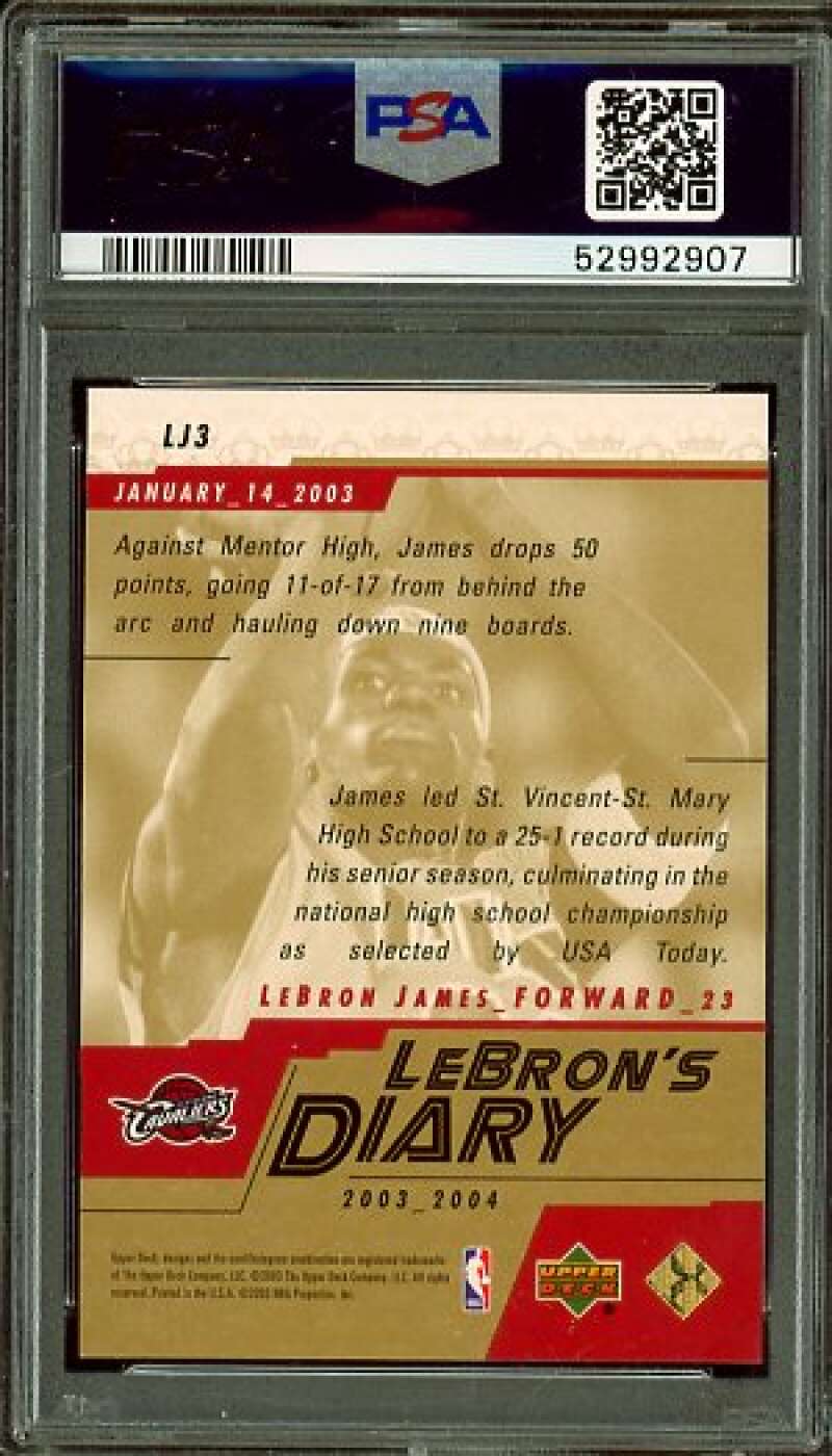 LeBron James Rookie Card 2003-04 Upper Deck Diary #LJ3 PSA 9 Image 2