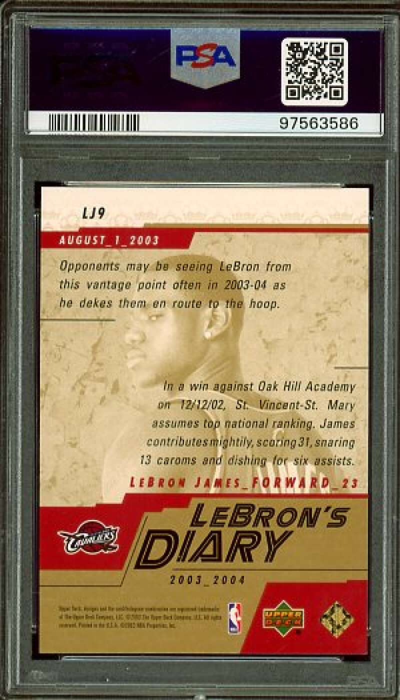 LeBron James Rookie Card 2003-04 Upper Deck Diary #LJ9 PSA 9 Image 2