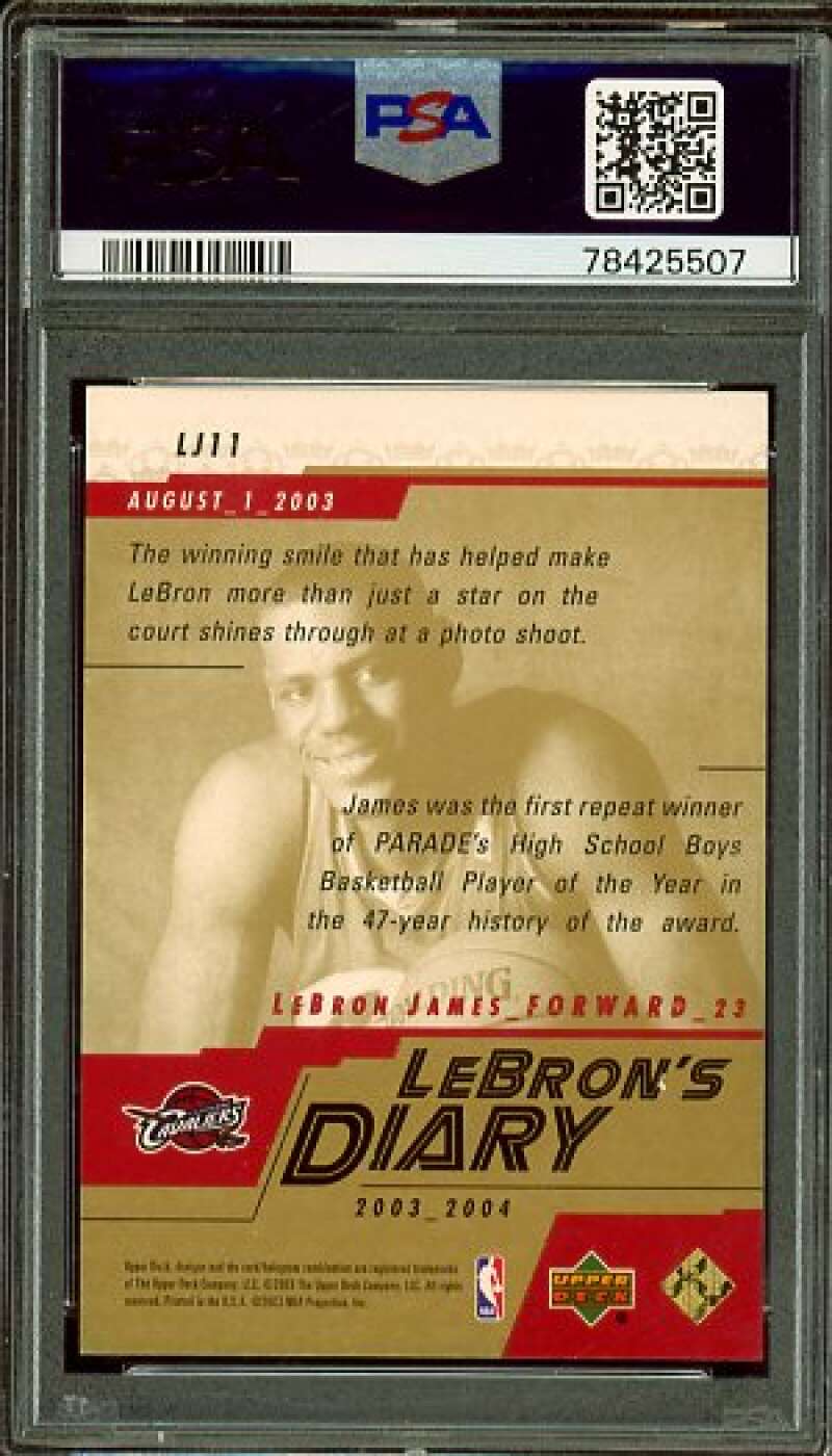 LeBron James Rookie Card 2003-04 Upper Deck Diary #LJ11 PSA 9 Image 2