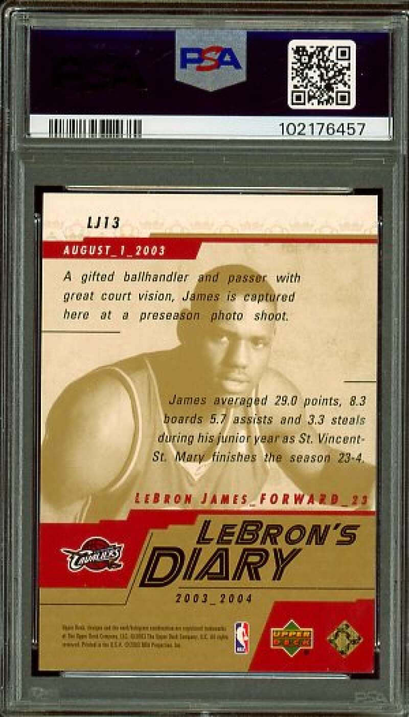 LeBron James Rookie Card 2003-04 Upper Deck Diary #LJ13 PSA 9 Image 2
