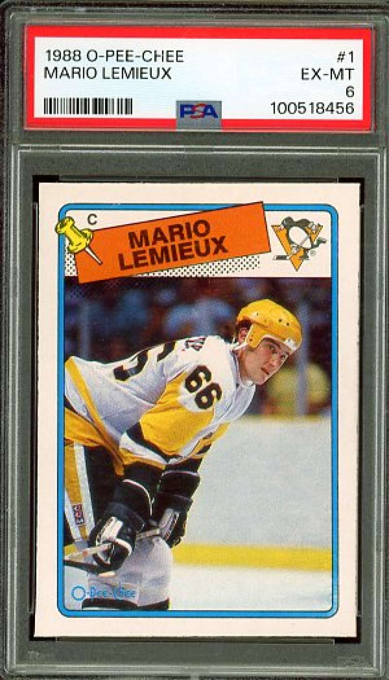 Mario Lemieux Card 1988-89 O-Pee-Chee #1 PSA 6 Image 1