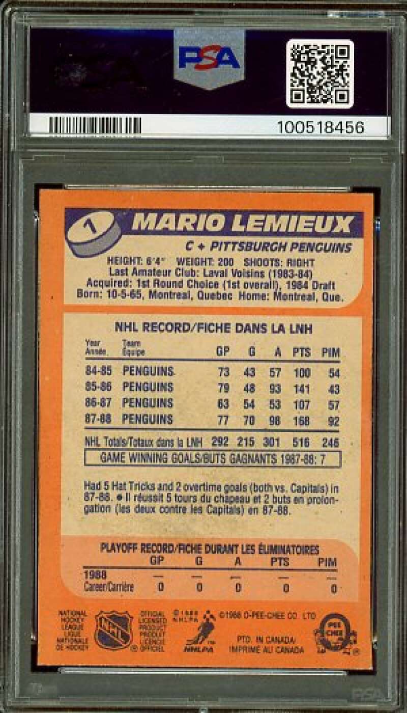 Mario Lemieux Card 1988-89 O-Pee-Chee #1 PSA 6 Image 2