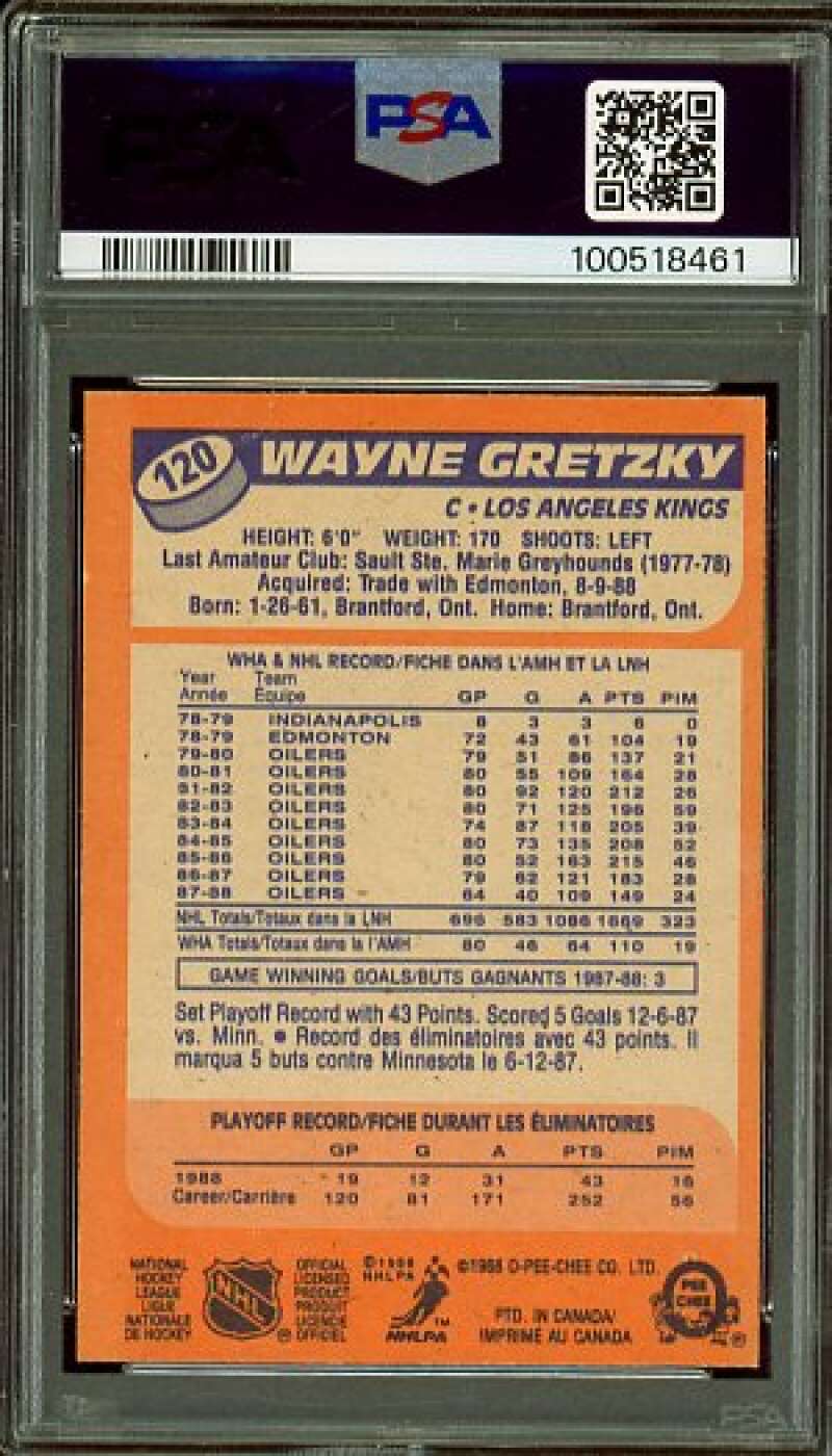 Wayne Gretzky Card 1988-89 O-Pee-Chee #120 PSA 8 Image 2