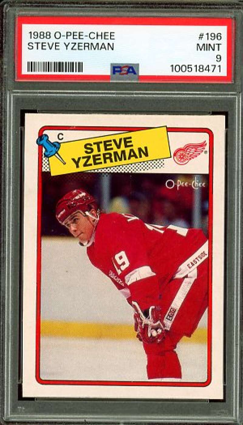 Steve Yzerman Card 1988-89 O-Pee-Chee #196 PSA 9 Image 1