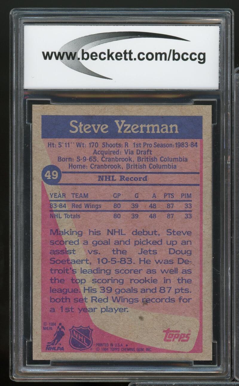 1984-85 Topps #49 Steve Yzerman Rookie Card BGS BCCG 10 Mint+ Image 2