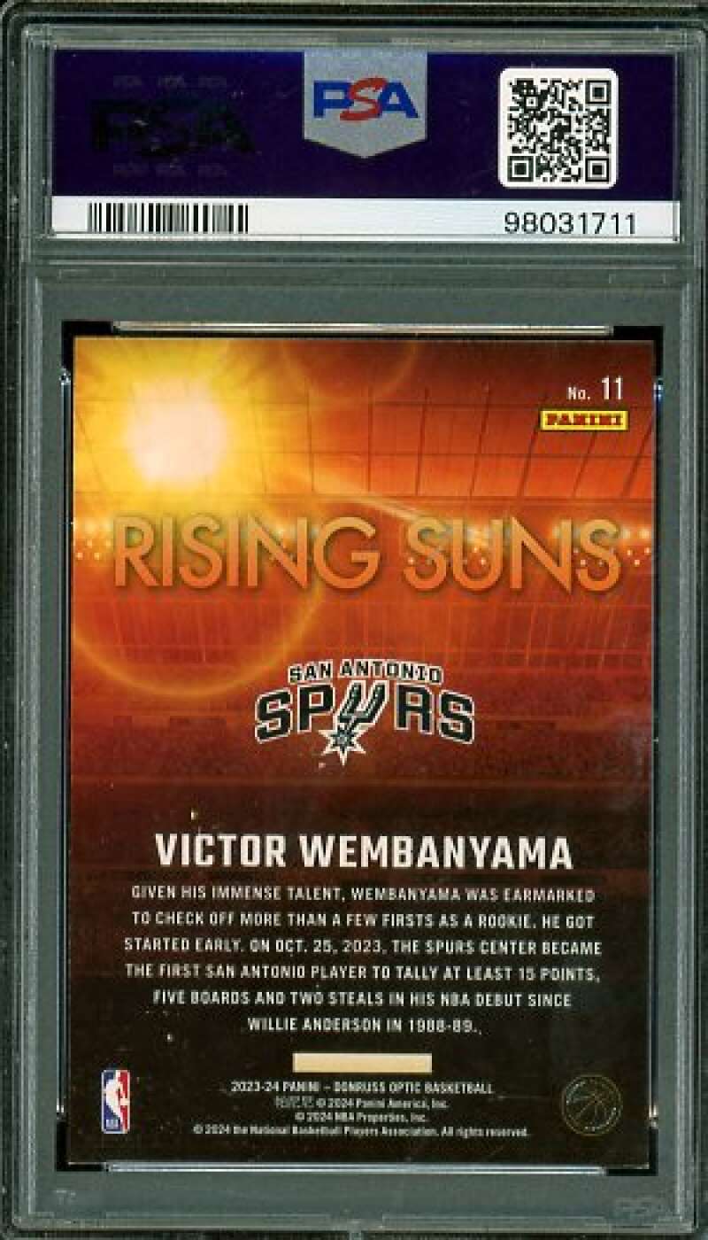 Victor Wembanyama Rookie Card 2023-24 Donruss Optic Rising Suns #11 PSA Image 2