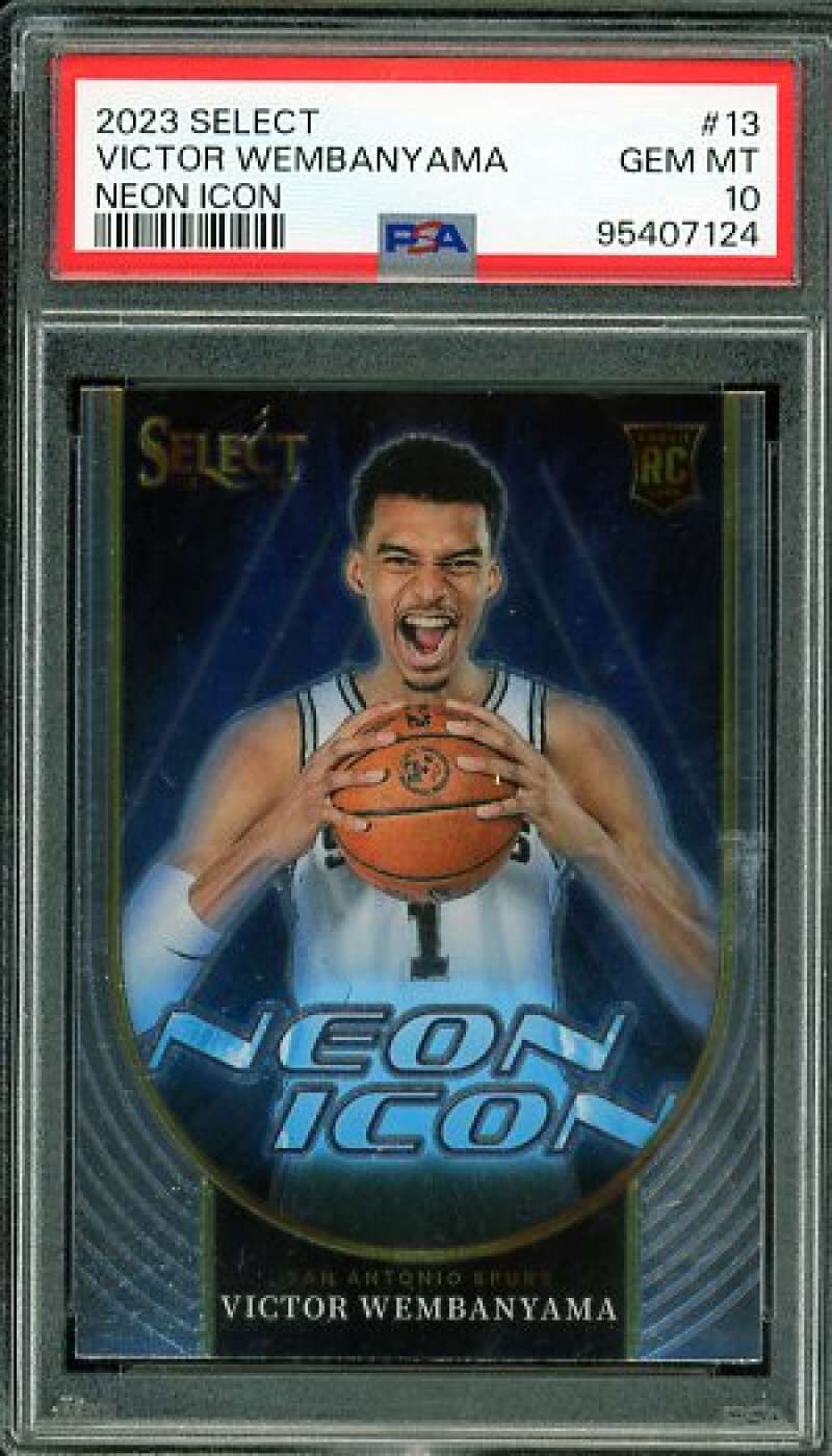 Victor Wembanyama Rookie Card 2023-24 Select Neon Icon #13 PSA 10 Image 1