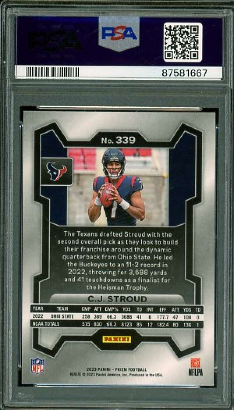 C.J. Stroud Rookie Card 2023 Prizm #339 PSA 9 Image 2