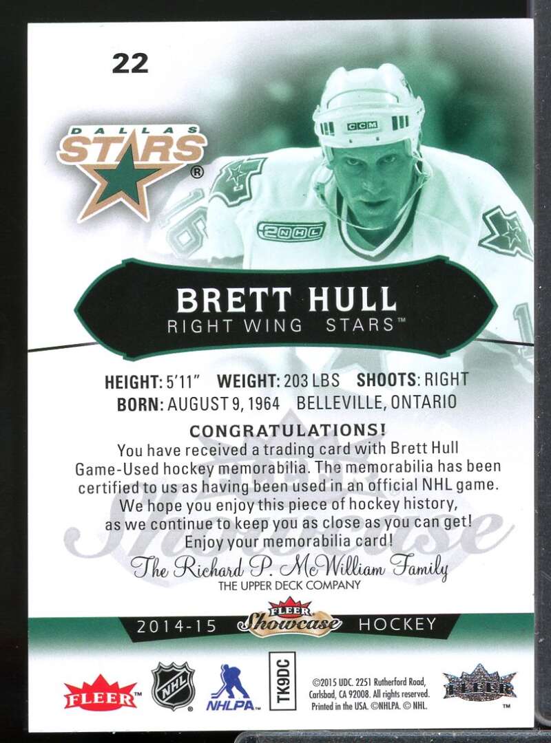 Brett Hull Card 2014-15 Fleer Showcase Jersey Red Glow #22  Image 2