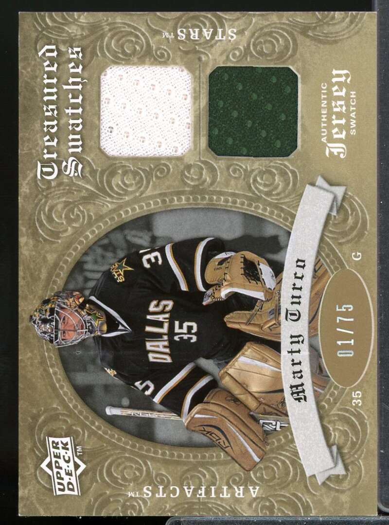 Marty Turco 1/75 2008-09 Artifacts Treasured Swatches Dual Jersey Gold #TSDMT  Image 1