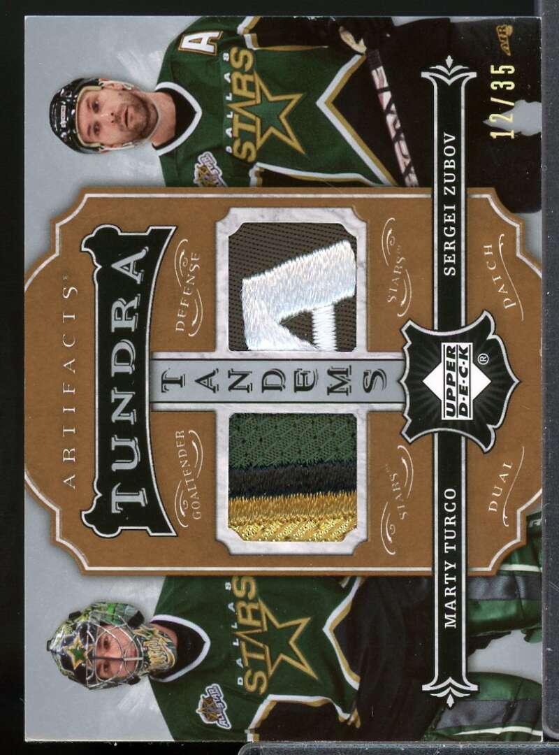 Marty Turco Sergei Zubov 2007 Artifact Tundra Tandems Jersey Patch Silver #TTTZ  Image 1