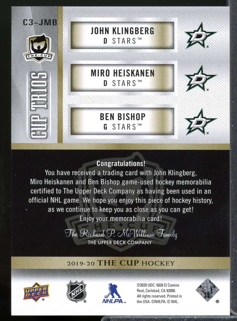 John Klingberg Heiskanen Bishop 2019-20 The Cup Trios Jersey Patch Gold #C3JMB  Image 2