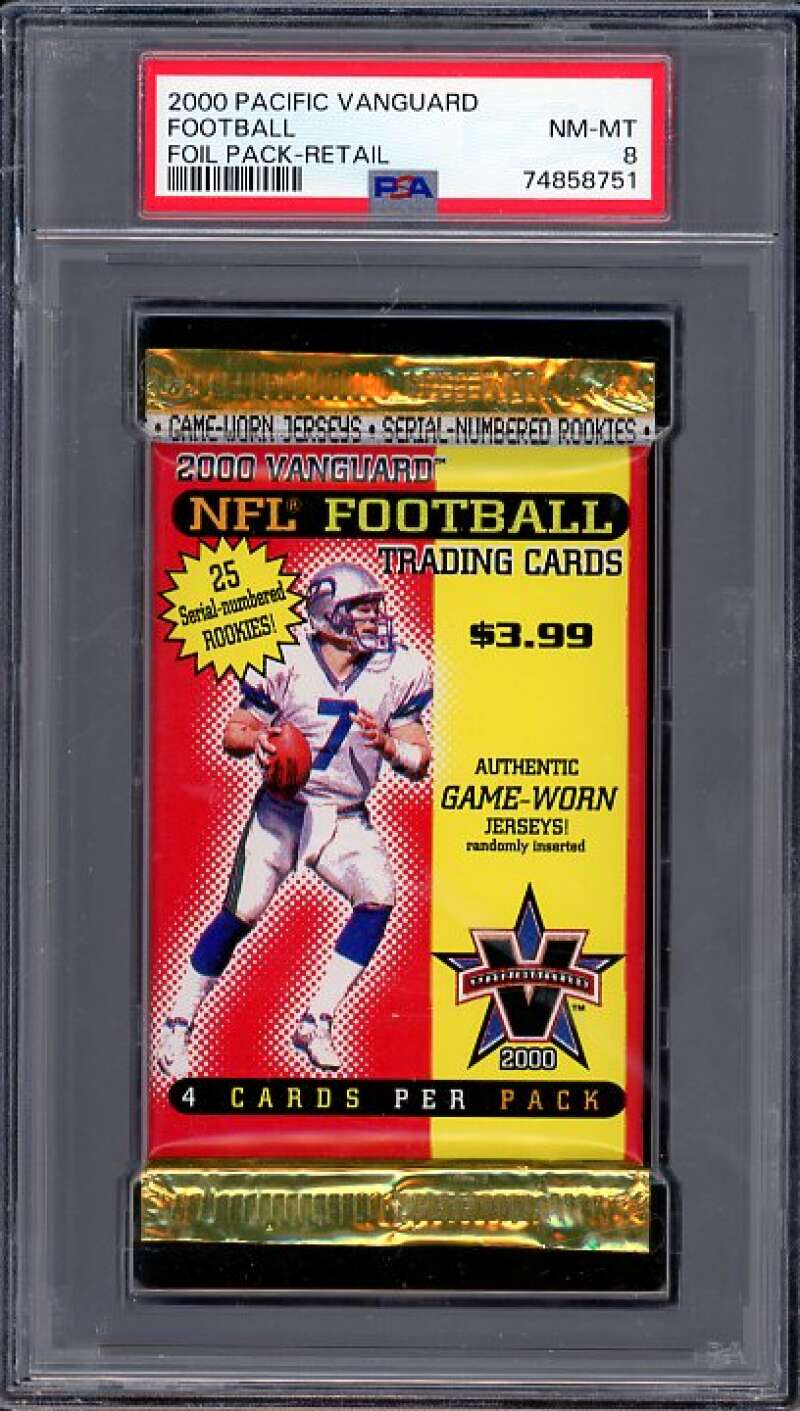 2000 Pacific Vanguard Football Foil Pack Retail Tom Brady Rookie Year PSA 8 Image 1