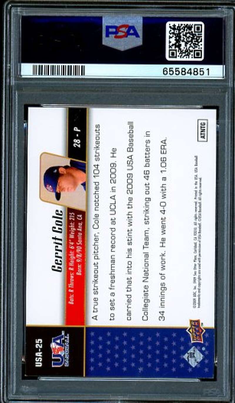 Gerrit Cole Rookie Card 2009 U.D. USA Baseball Star Prospects #USA25 PSA 10 Image 2