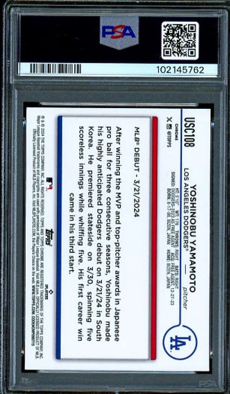 Yoshinobu Yamamoto Rookie 2024 Topps Chrome Update X-fractor #Usc108 PSA 10 Image 2