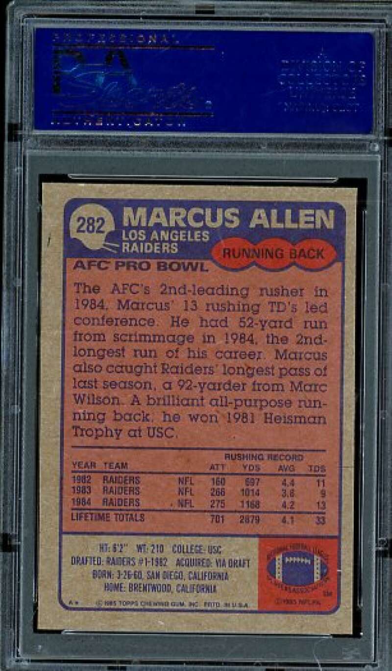 Marcus Allen Card 1985 Topps #282 PSA 9 Image 2