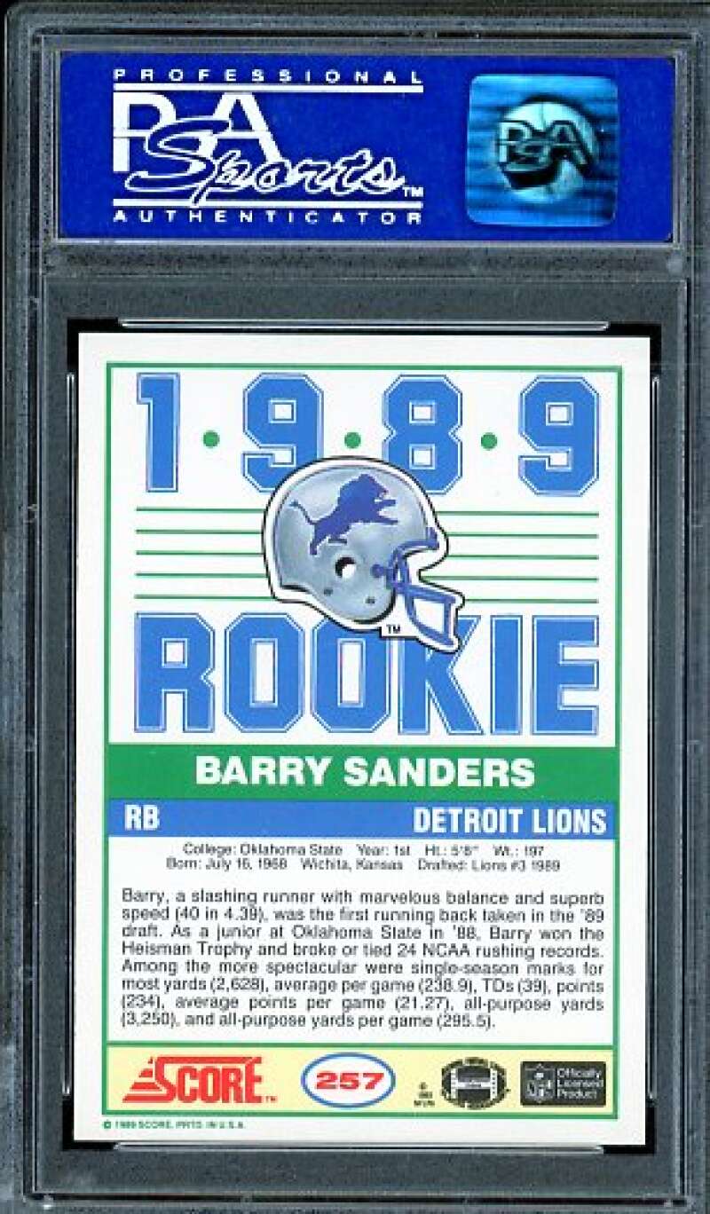 Barry Sanders Rookie Card 1989 Score #257 PSA 9 Image 2