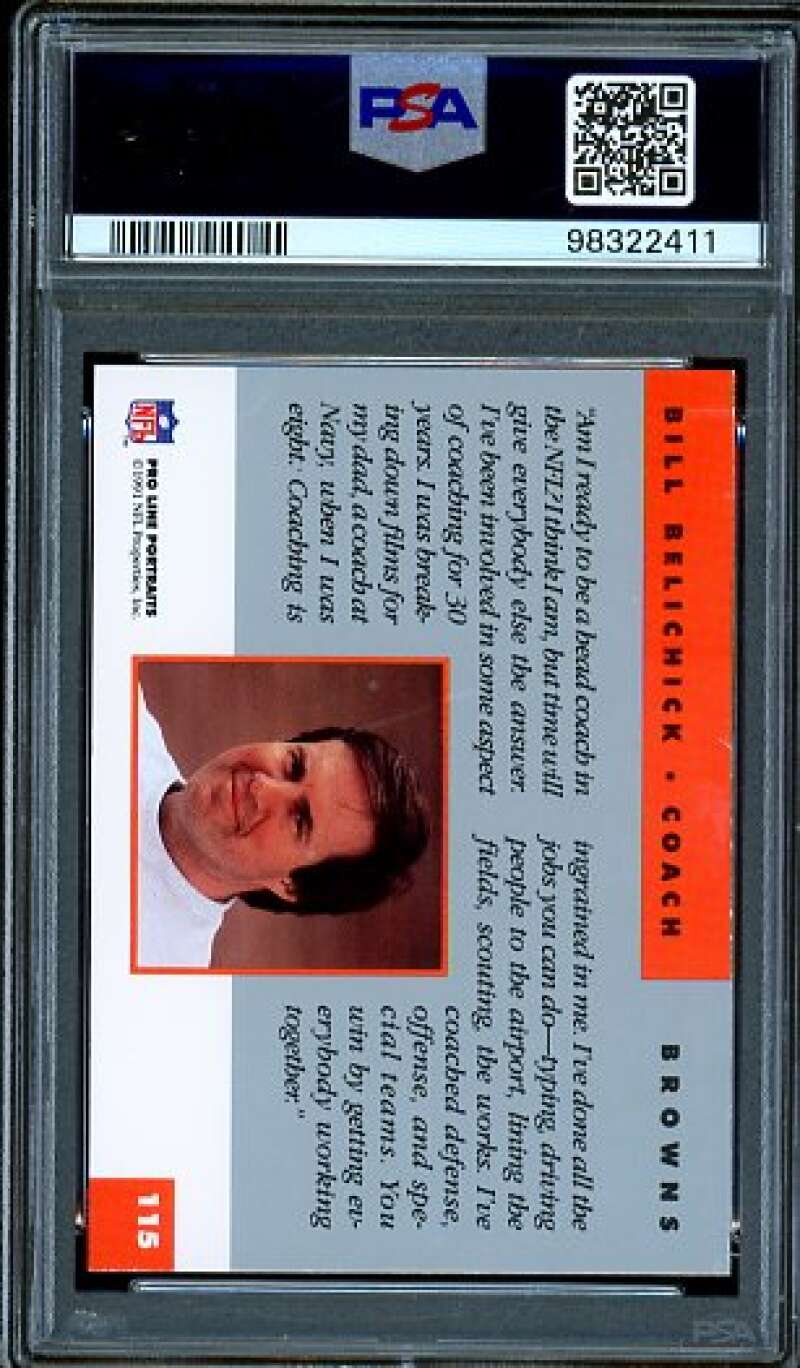 Bill Belichick Rookie Card 1991 Proline Portraits #115 PSA 9 Image 2