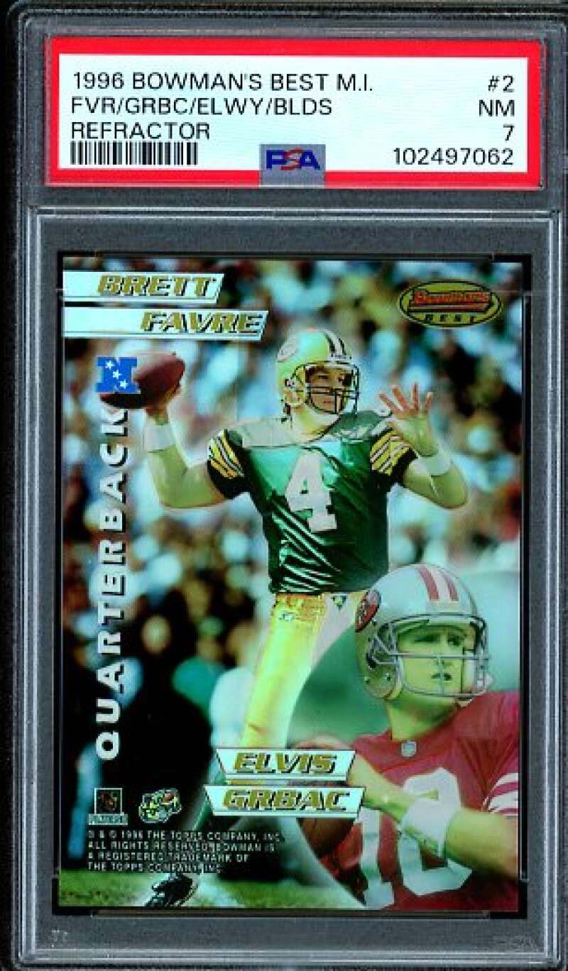 Brett Favre John Elway Card 1996-97 Bowman's Best M.I. Refractor #2 PSA 7 Image 1