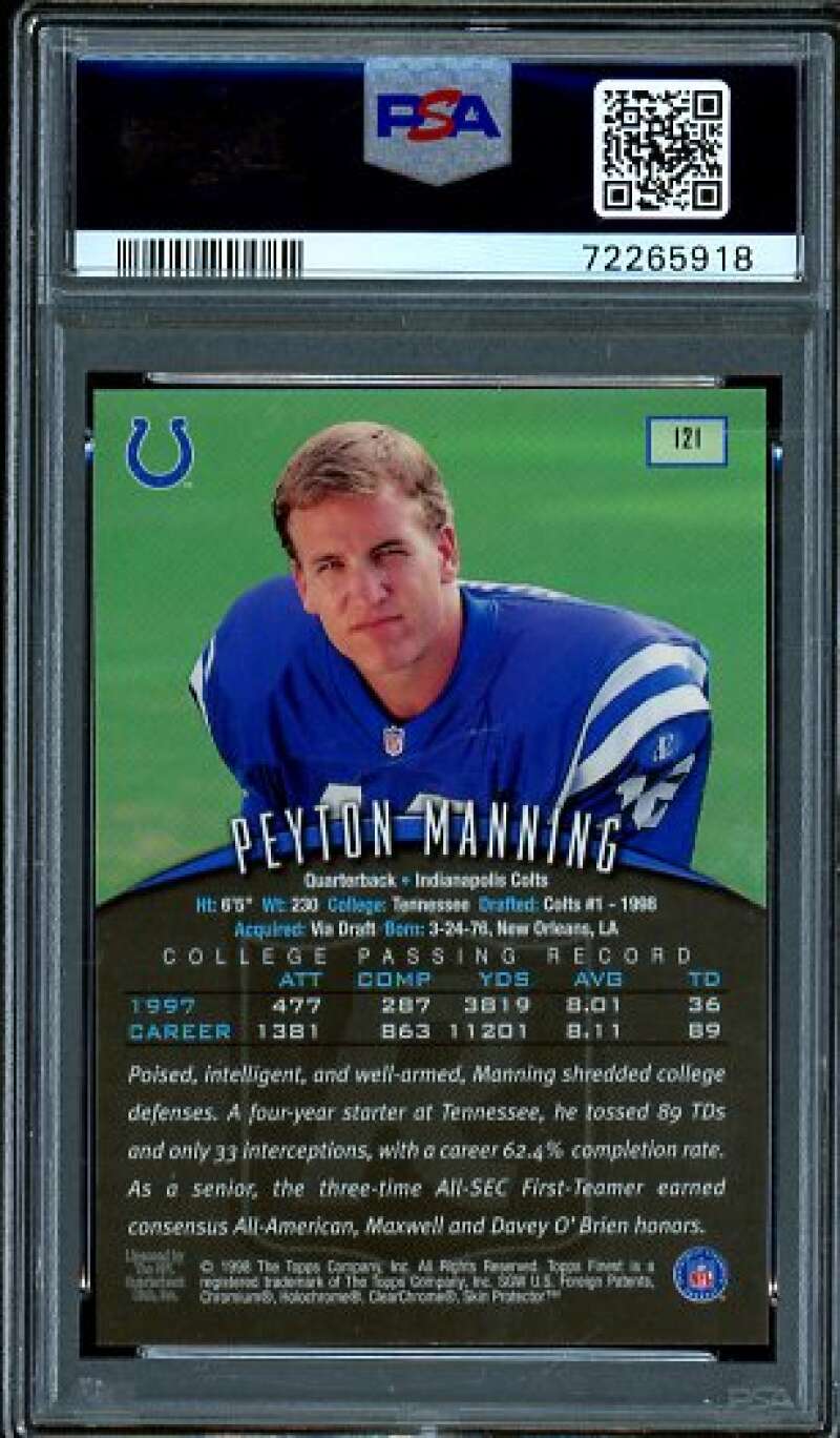 Peyton Manning Rookie Card 1998 Finest #121 PSA 9 Image 2